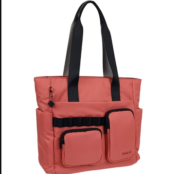 hedgren Handbags - Hedgren Billow Tote Handbag Dual Handle Salmon Pink Purse Sustainable Nylon -HP